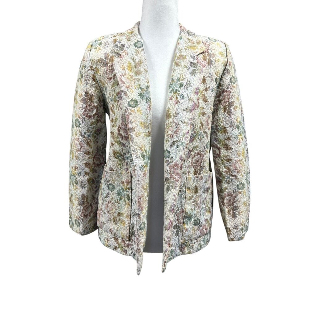 Vintage Laurie Lee Tapestry Floral Vertical Multicolor Open Blazer